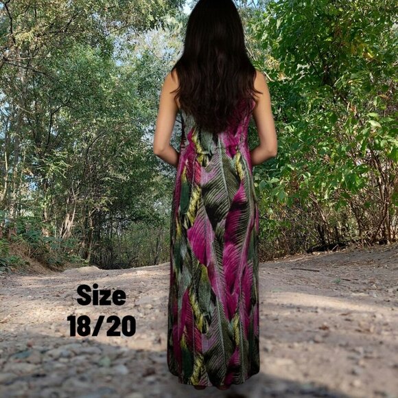 Denim 24/7 Plus Size Tropical Vibrant Floral Crinkle Texture Sleeveless Maxi Dre - Picture 3 of 9